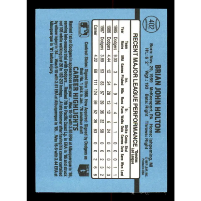 1988 Donruss #402 Brian Holton EX Los Angeles Dodgers Baseball Card Image 2