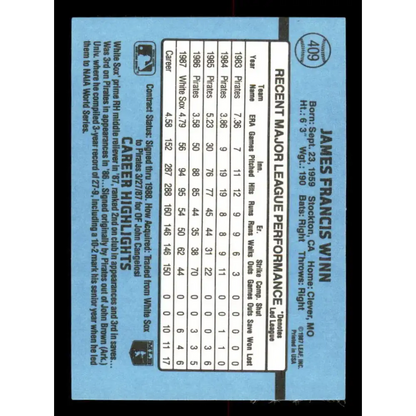 1988 Donruss #409 Jim Winn EX Chicago White Sox Baseball Card