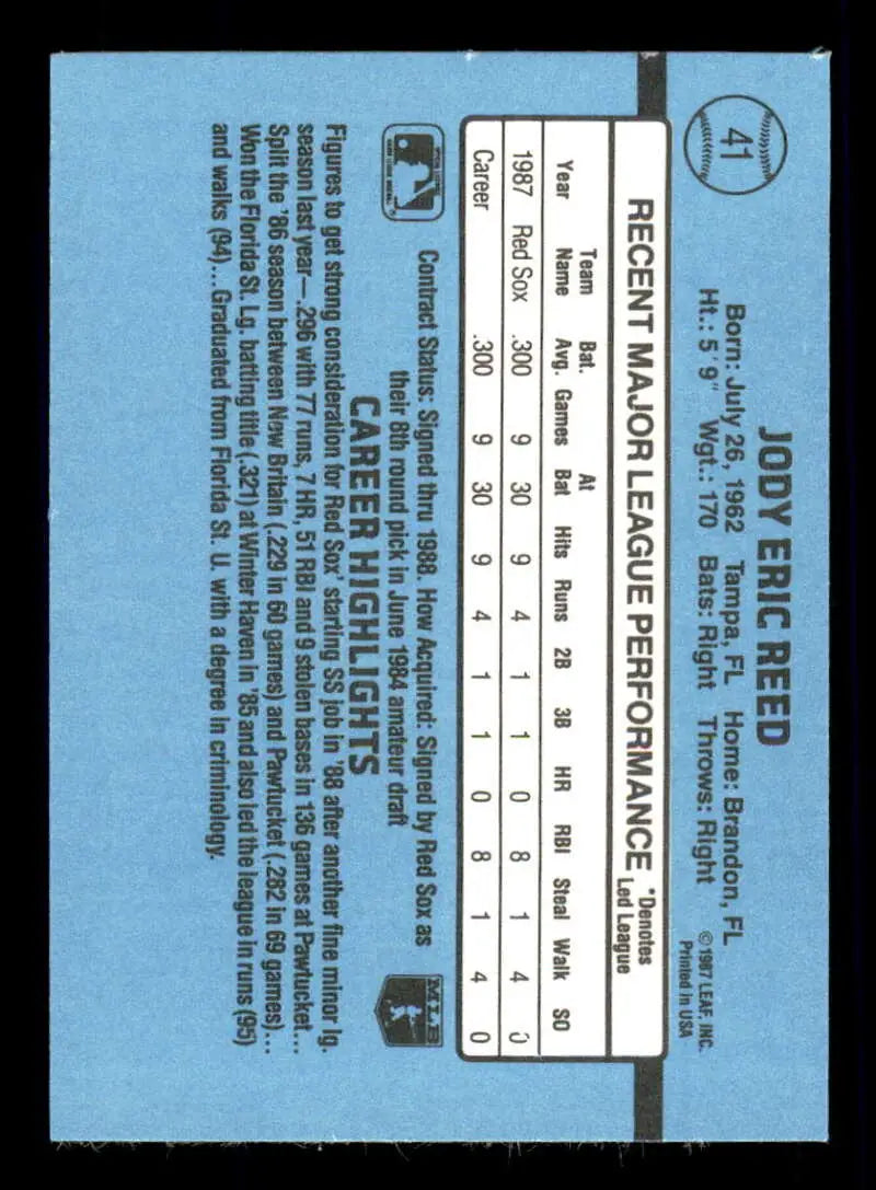 1988 Donruss #41 Jody Reed NM-MT RC Rookie Boston Red Sox Baseball Card - Baseball Card Single