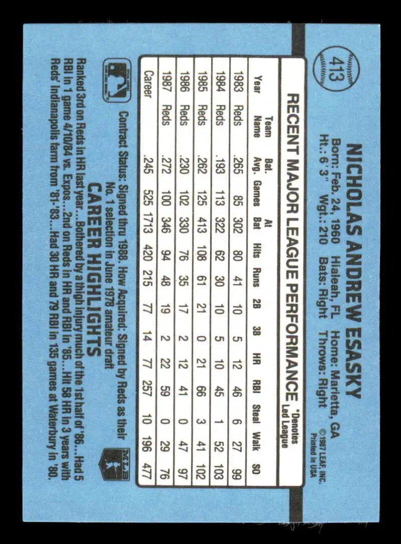 1988 Donruss #413 Nick Esasky NM-MT Cincinnati Reds Baseball Card - Baseball Card Single