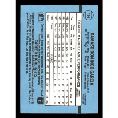 1988 Donruss #414 Damaso Garcia EX Atlanta Braves Baseball Card