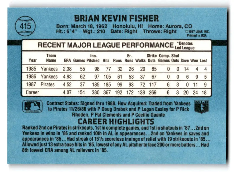 1988 Donruss #415 Brian Fisher - Baseball Card Single
