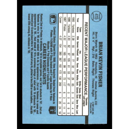 1988 Donruss #415 Brian Fisher EX Pittsburgh Pirates Baseball Card