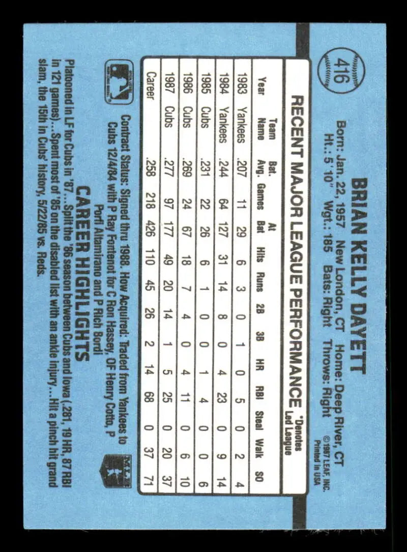1988 Donruss #416 Brian Dayett NM-MT Chicago Cubs Baseball Card - Baseball Card Single