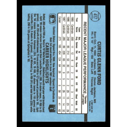 1988 Donruss #417 Curt Ford EX St. Louis Cardinals Baseball Card