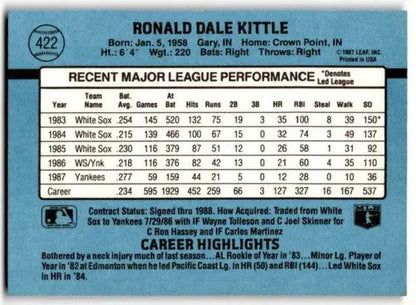 Original gloss Ron Kittle baseball card from 1988 Donruss #422 featuring simply Sandoval