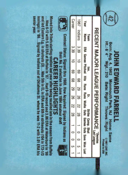 Baseball card featuring John Farrell 42b John Farrell from 1988 Donruss series