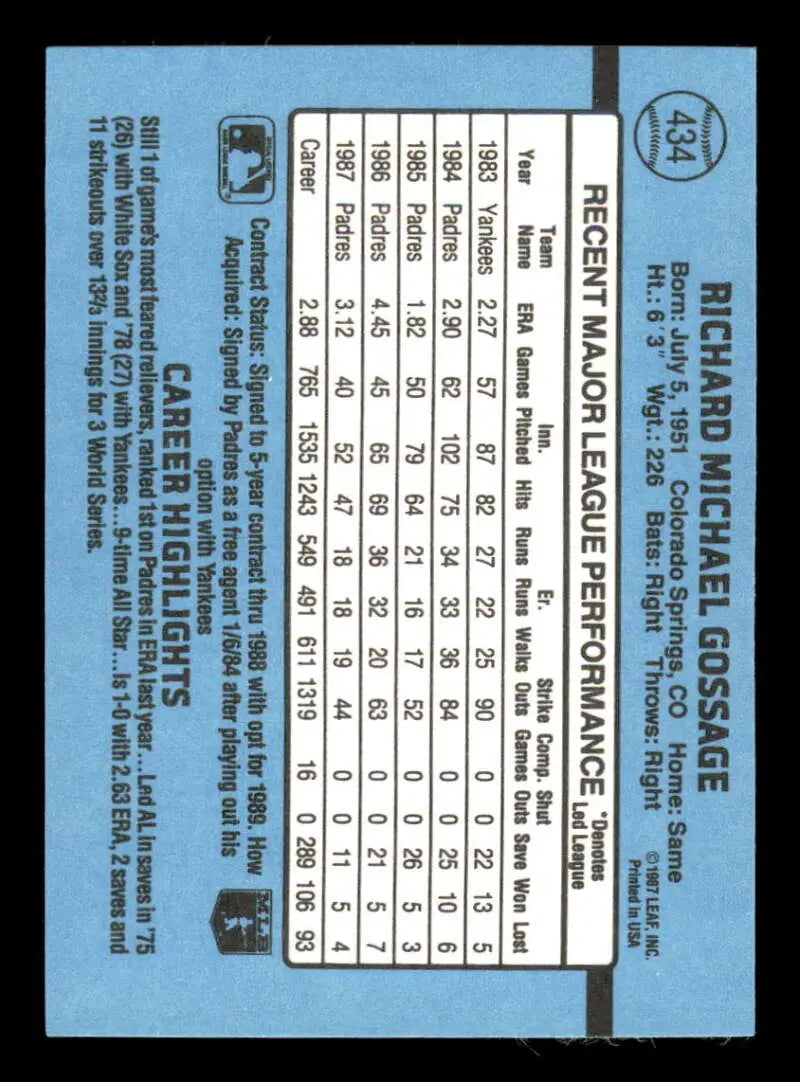 1988 Donruss #434 Rich Gossage NM-MT San Diego Padres Baseball Card - Baseball Card Single