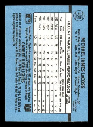 1988 Donruss #436 Mike LaCoss NM Near Mint Giants - Baseball Card Single