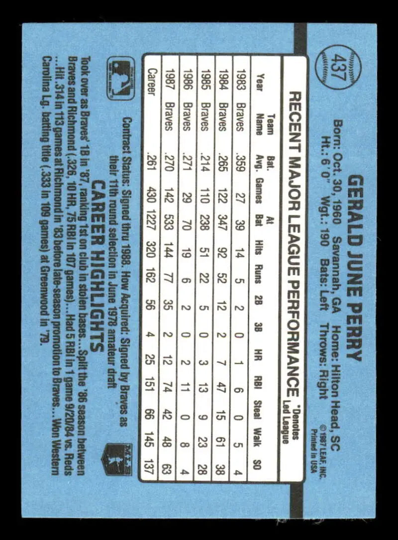 1988 Donruss #437 Gerald Perry NM-MT Atlanta Braves Baseball Card - Baseball Card Single