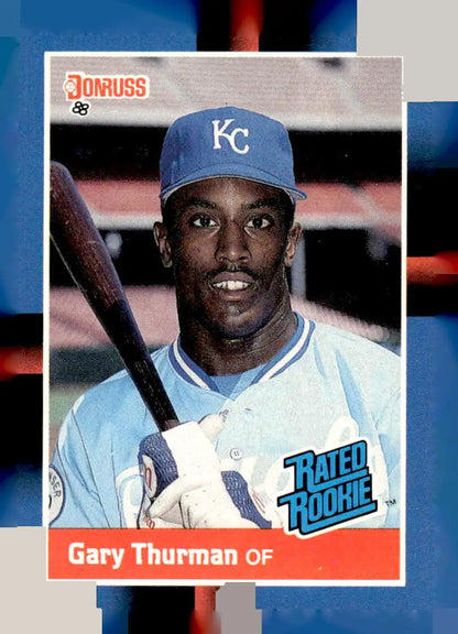 1988 Donruss Gary Thurman Rated Rookie baseball card featuring Kansas City Royals player