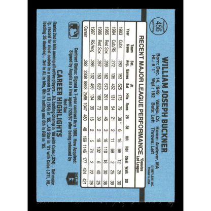 1988 Donruss #456 Bill Buckner EX California Angels Baseball Card Image 2