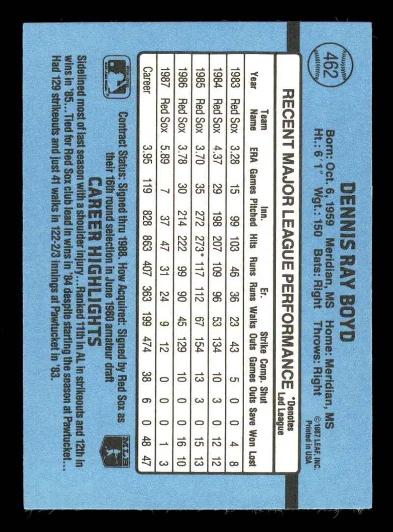 1988 Donruss #462 Oil Can Boyd NM-MT Boston Red Sox Baseball Card - Baseball Card Single