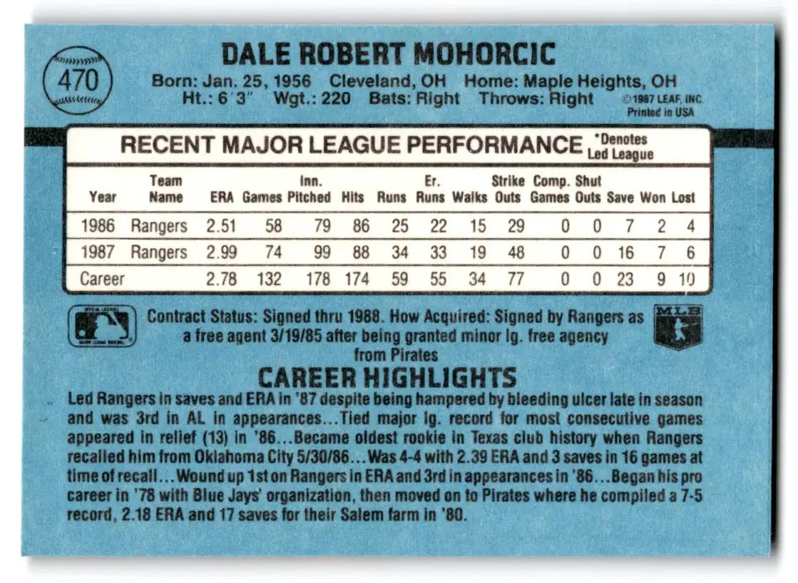 1988 Donruss #470b Dale Mohorcic - Baseball Card Single