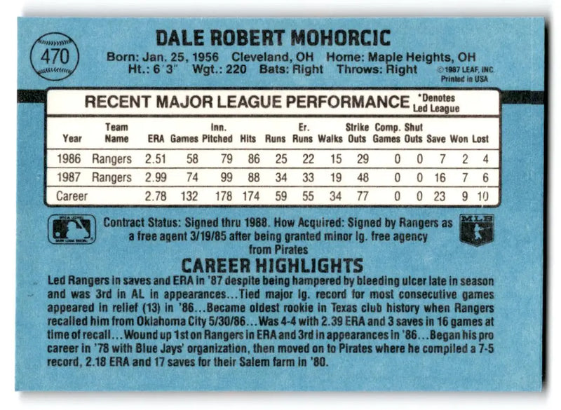 1988 Donruss #470b Dale Mohorcic - Baseball Card Single