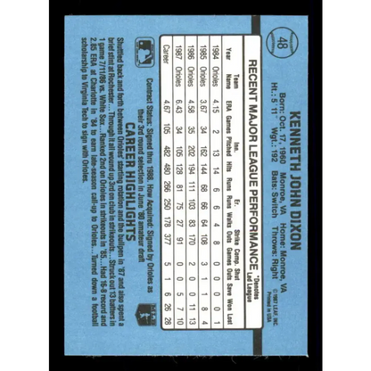 1988 Donruss #48 Ken Dixon EX Baltimore Orioles Baseball Card