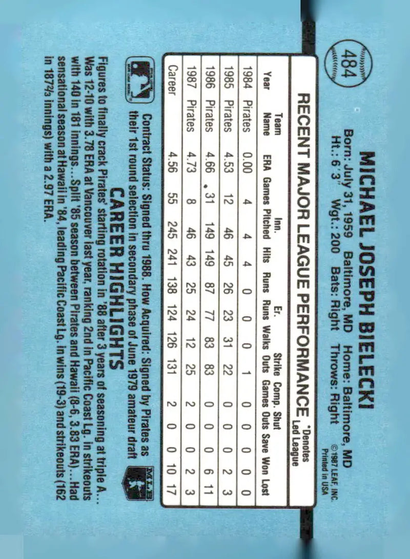 1988 Donruss #484b Mike Bielecki - Baseball Card Single