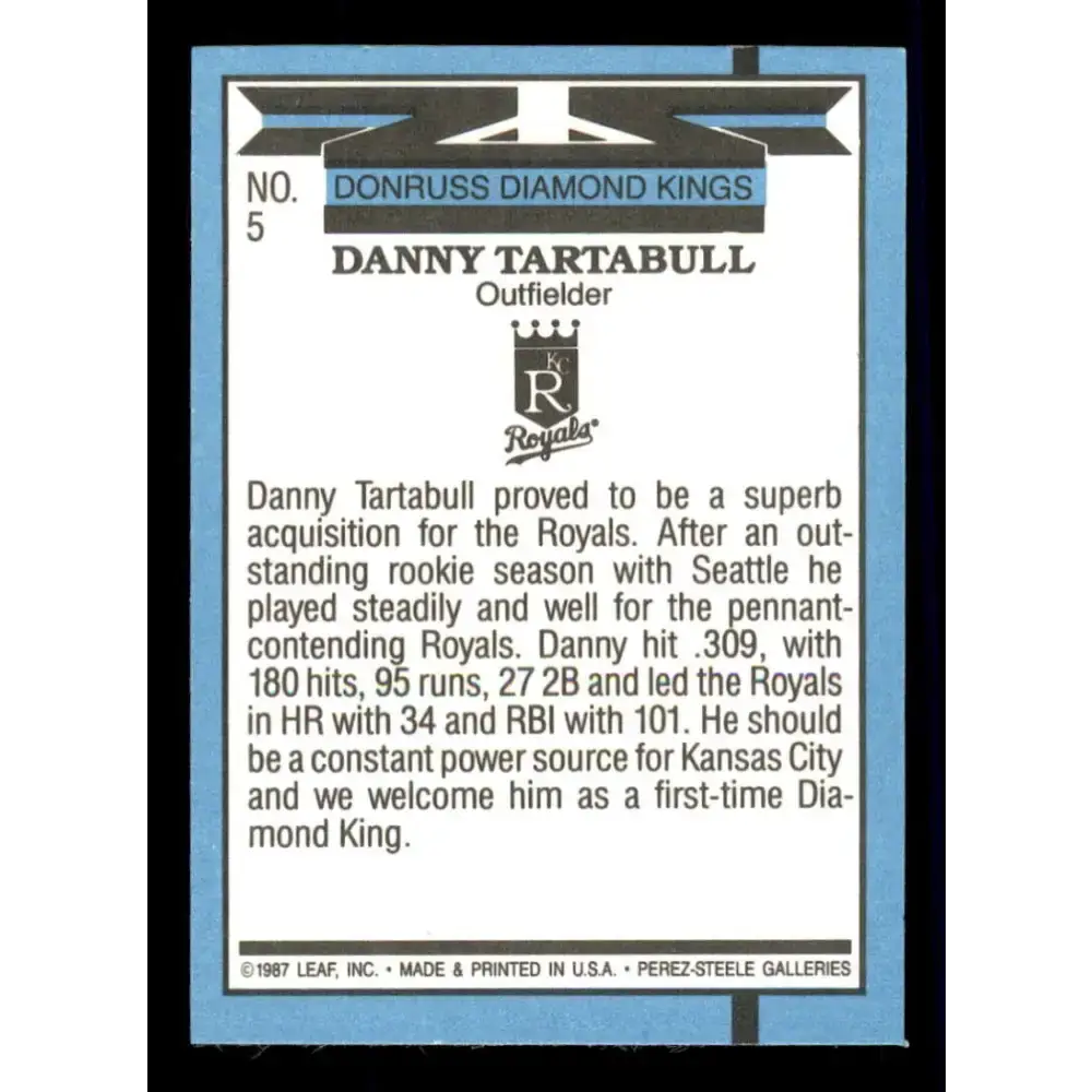 1988 Donruss #5 Danny Tartabull DK EX Kansas City Royals Baseball Card - Baseball Card Single