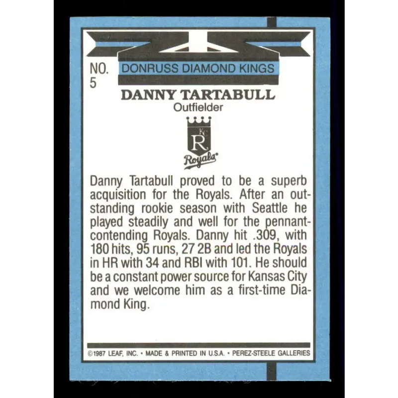 1988 Donruss #5 Danny Tartabull DK EX Kansas City Royals Baseball Card - Baseball Card Single