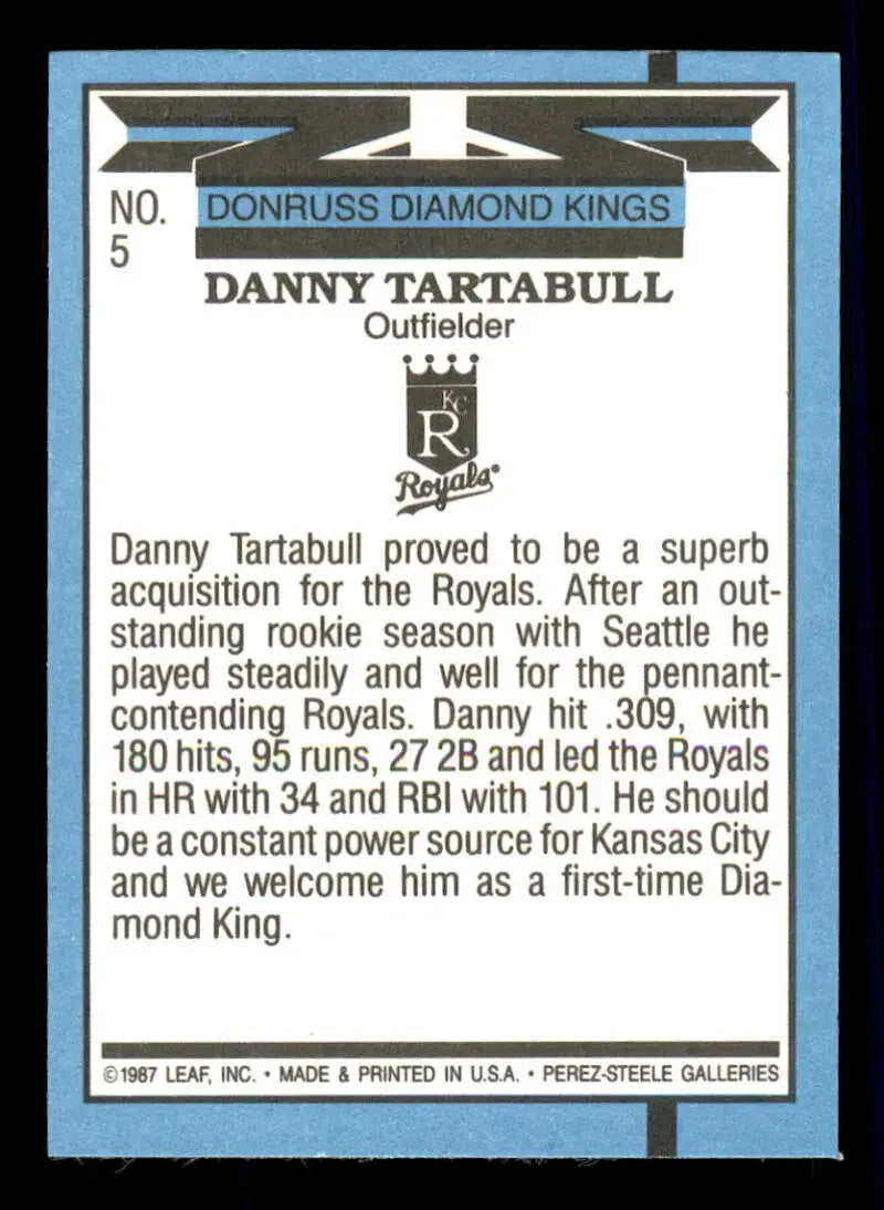 1988 Donruss #5 Danny Tartabull NM-MT Kansas City Royals Baseball Card - Baseball Card Single