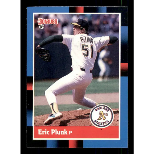 1988 Donruss #503 Eric Plunk EX Oakland Athletics Baseball Card - Baseball Card Single