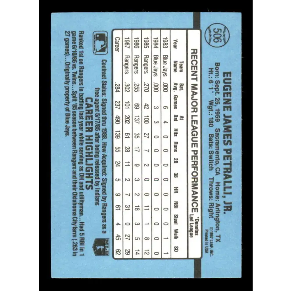 1988 Donruss #506 Geno Petralli EX Texas Rangers Baseball Card - Baseball Card Single