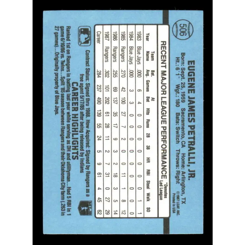 1988 Donruss #506 Geno Petralli EX Texas Rangers Baseball Card - Baseball Card Single