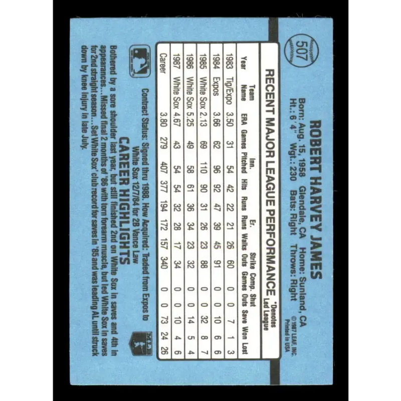 1988 Donruss #507 Bob James EX Chicago White Sox Baseball Card - Baseball Card Single