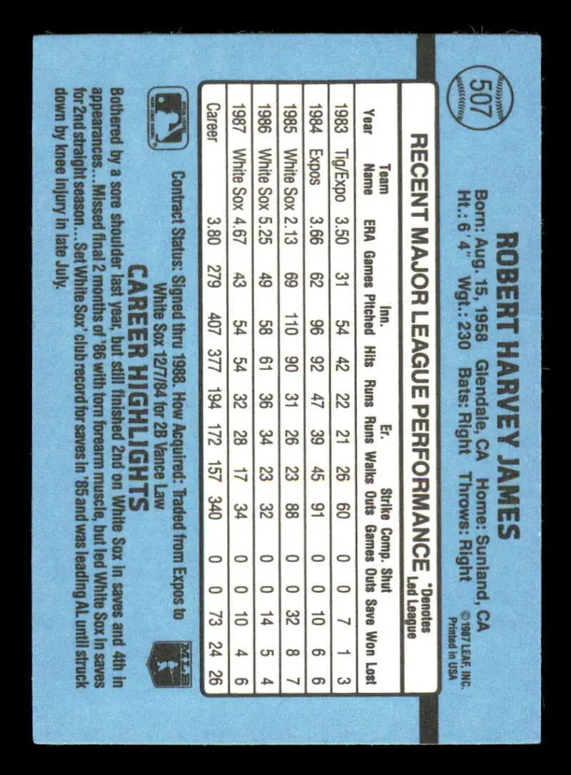 1988 Donruss #507 Bob James NM-MT Chicago White Sox Baseball Card - Baseball Card Single