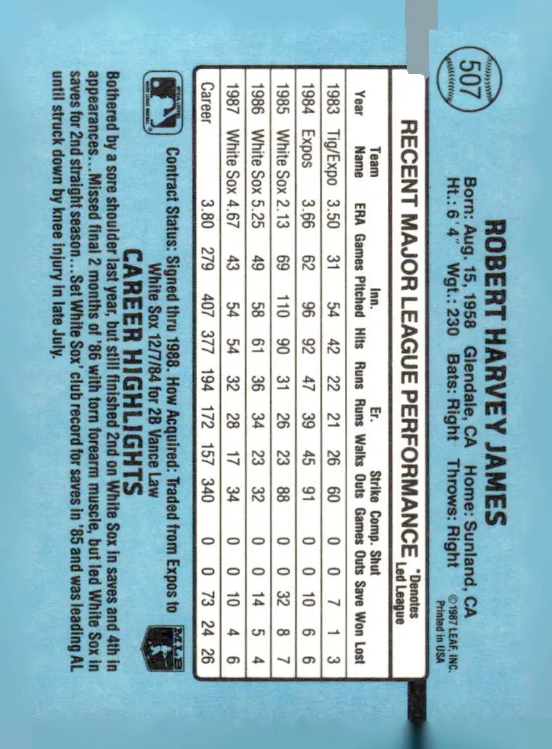 1988 Donruss #507b Bob James - Baseball Card Single