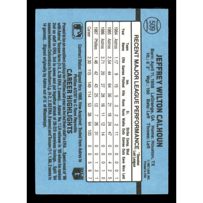 1988 Donruss #509 Jeff Calhoun EX Philadelphia Phillies Baseball Card