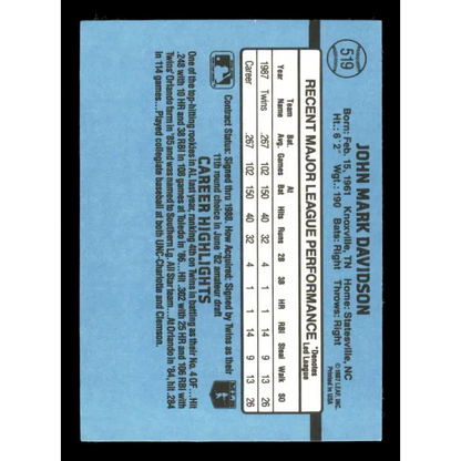 1988 Donruss #519 Mark Davidson EX RC Rookie Minnesota Twins Baseball Card