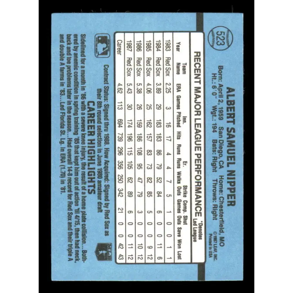 1988 Donruss #523 Al Nipper EX Boston Red Sox Baseball Card - Baseball Card Single