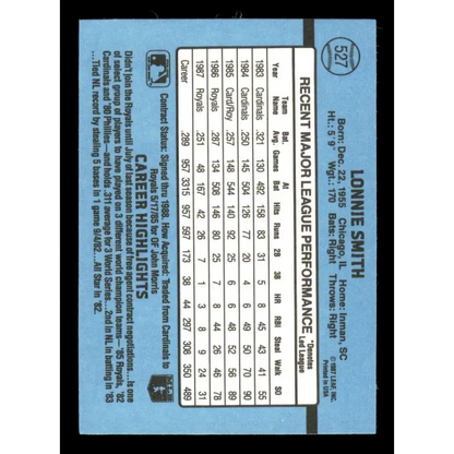 1988 Donruss #527 Lonnie Smith EX Kansas City Royals Baseball Card