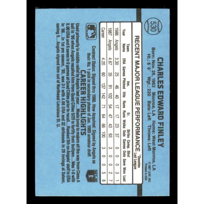 1988 Donruss #530 Chuck Finley EX California Angels Baseball Card Image 2