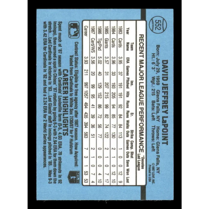 1988 Donruss #552 Dave LaPoint EX Chicago White Sox Baseball Card Image 2