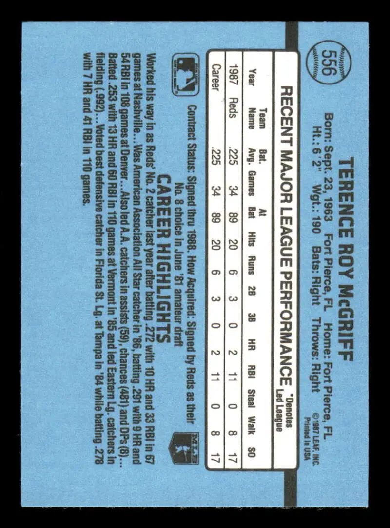 1988 Donruss #556 Terry McGriff NM-MT Cincinnati Reds Baseball Card - Baseball Card Single