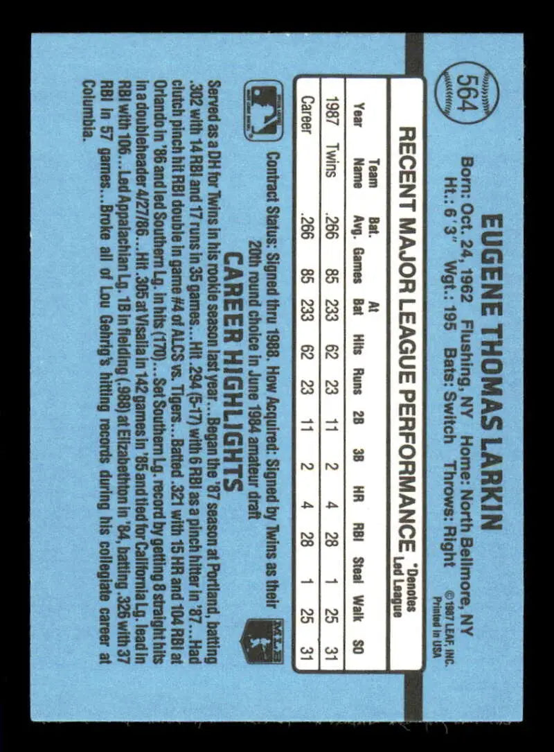 1988 Donruss #564 Gene Larkin NM-MT RC Rookie Minnesota Twins Baseball Card - Baseball Card Single