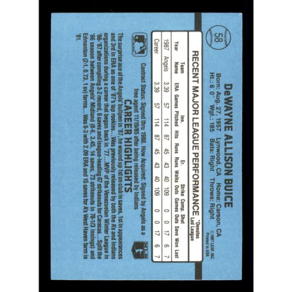 1988 Donruss #58 De Wayne Buice EX RC Rookie California Angels Baseball Card Image 2