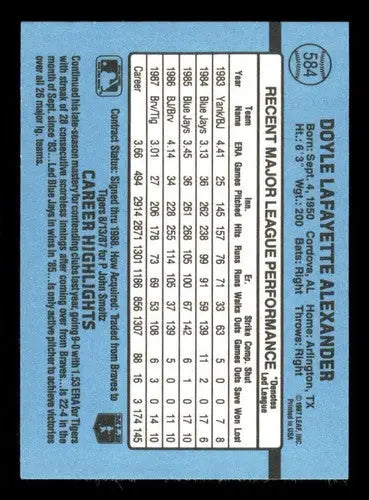 1988 Donruss #584 Doyle Alexander NM Near Mint Tigers - Baseball Card Single