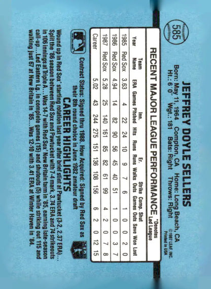 Baseball card of Jeff Sellers from 1988 Donruss 585c Jeff Sellers product