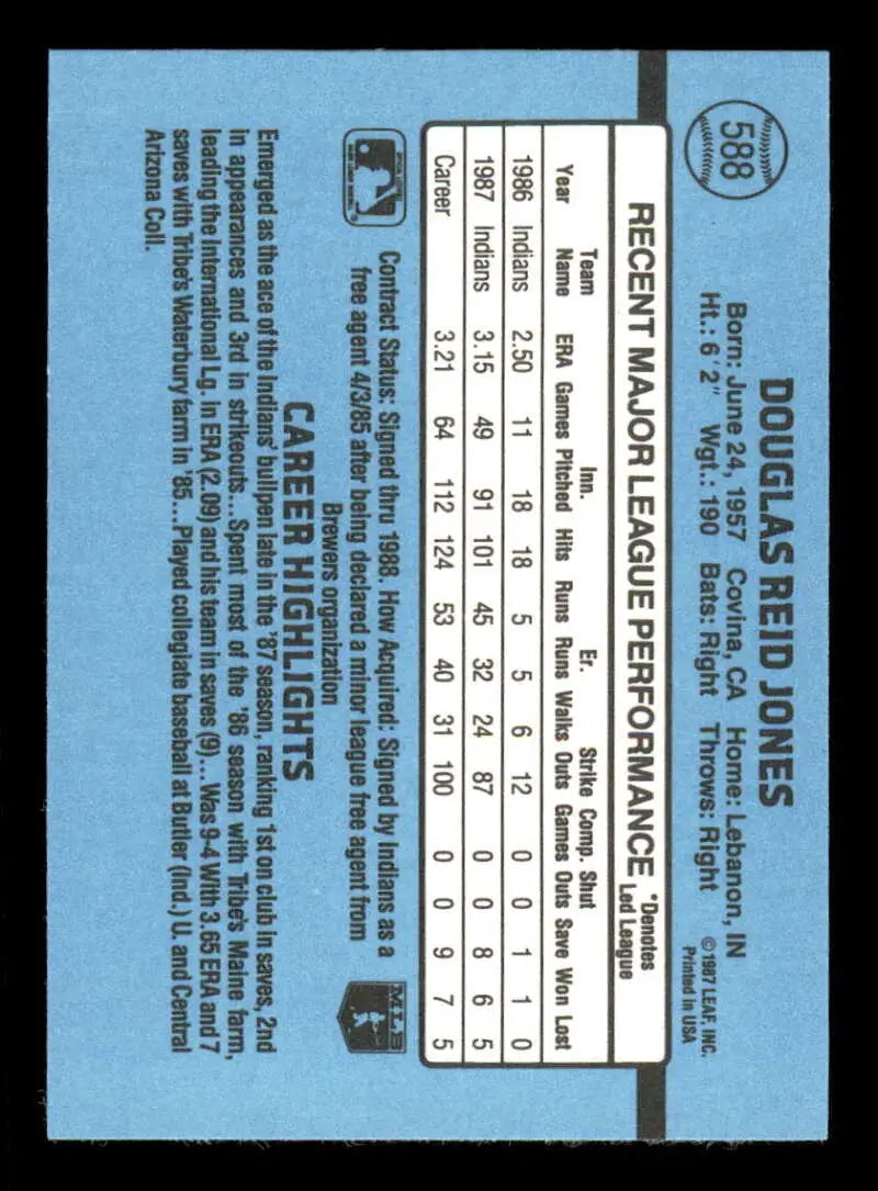 1988 Donruss #588 Doug Jones NM-MT RC Rookie Cleveland Indians Baseball Card - Baseball Card Single
