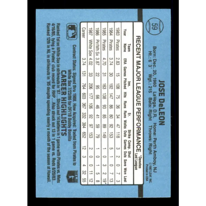 1988 Donruss #59 Jose DeLeon EX Chicago White Sox Baseball Card