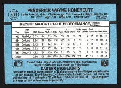 1988 Donruss #590 Rick Honeycutt Oakland Athletics