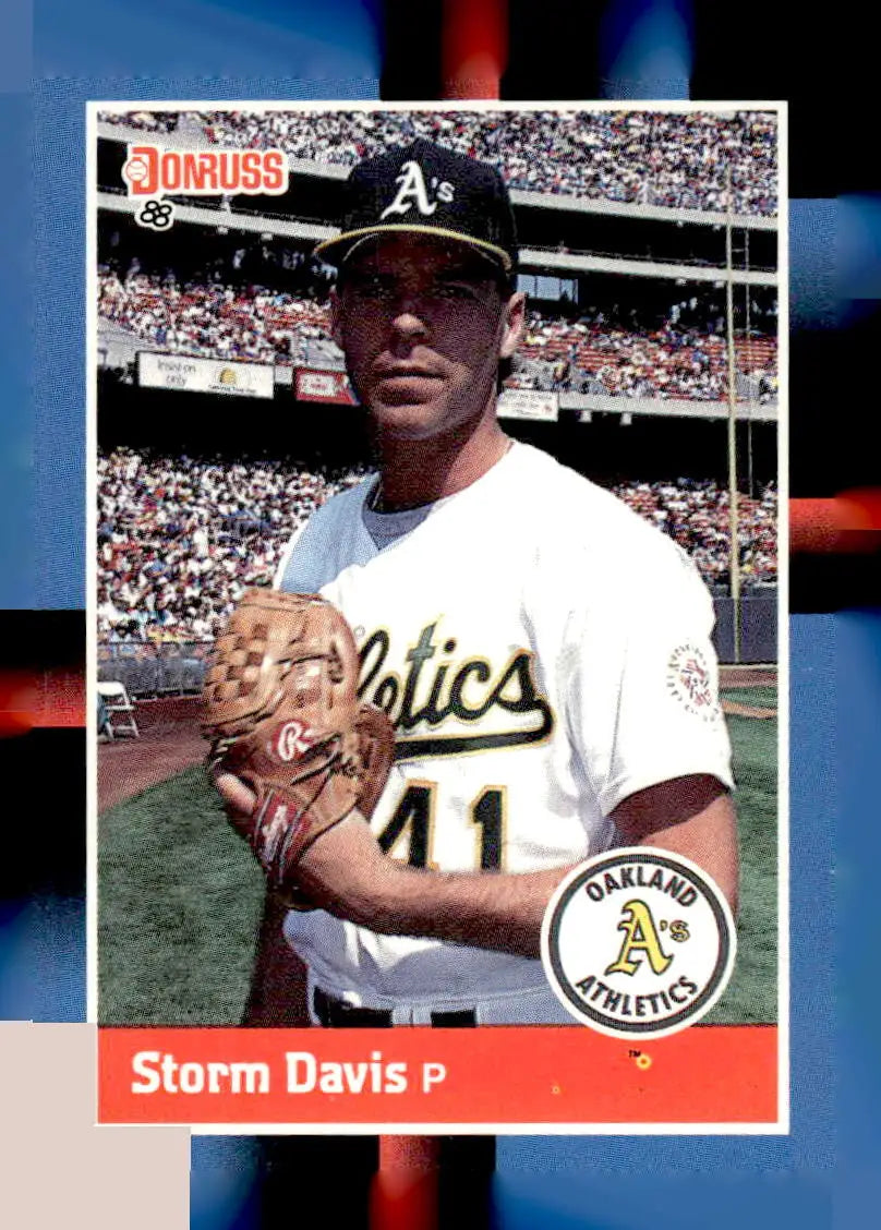 1988 Donruss #595c Storm Davis baseball card featuring Oakland Athletics pitcher