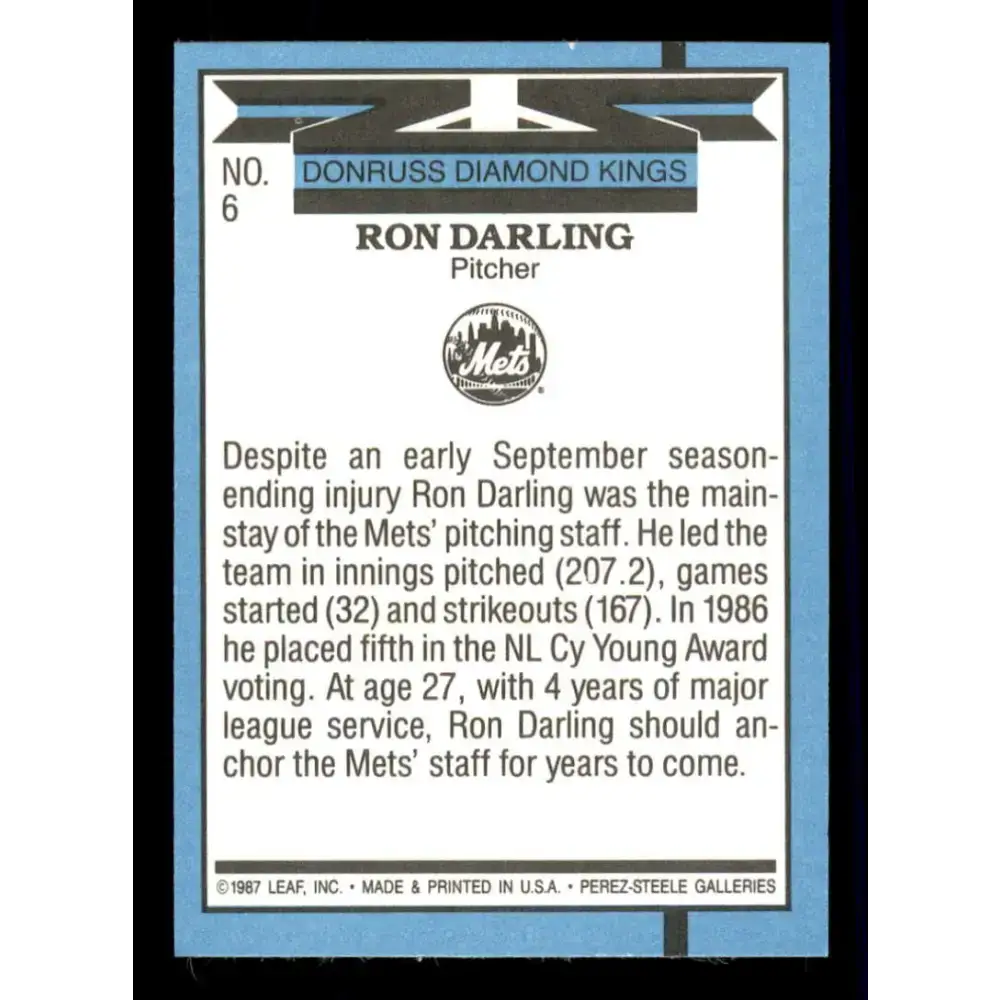 1988 Donruss #6 Ron Darling DK EX New York Mets Baseball Card - Baseball Card Single