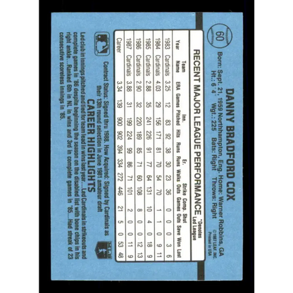 1988 Donruss #60 Danny Cox EX St. Louis Cardinals Baseball Card