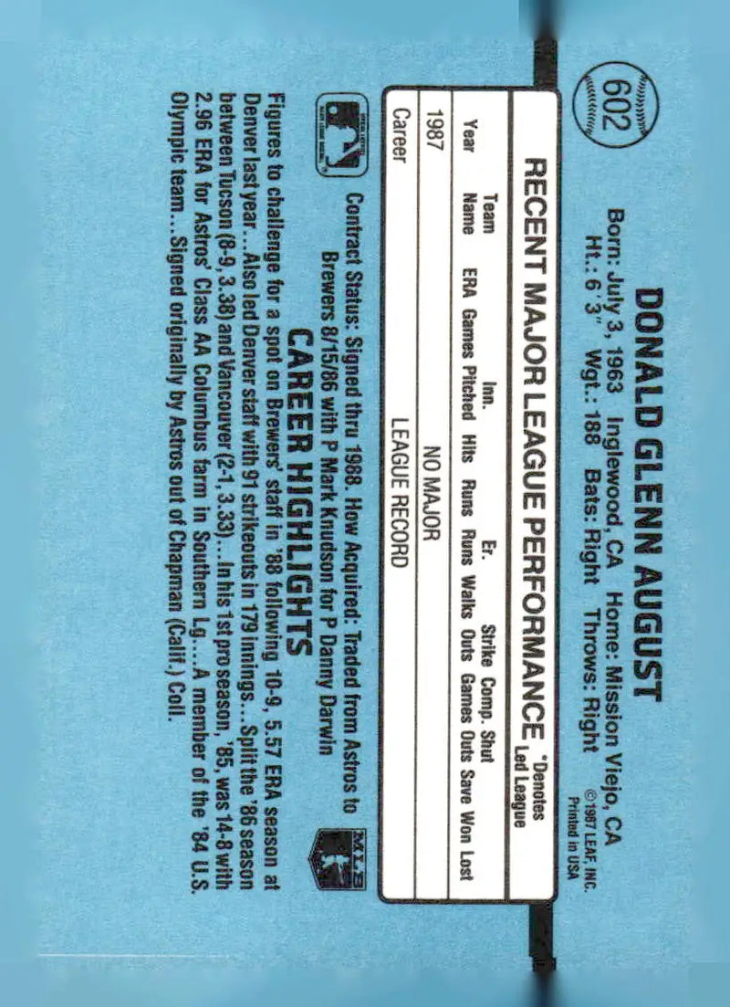 1988 Donruss #602c Don August