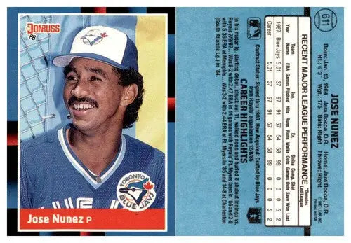 Original gloss of Jose Nunez baseball card from 1988 Donruss series featuring Simply Sandoval