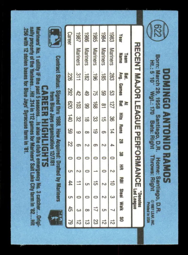 1988 Donruss #622 Domingo Ramos NM-MT Seattle Mariners Baseball Card - Baseball Card Single